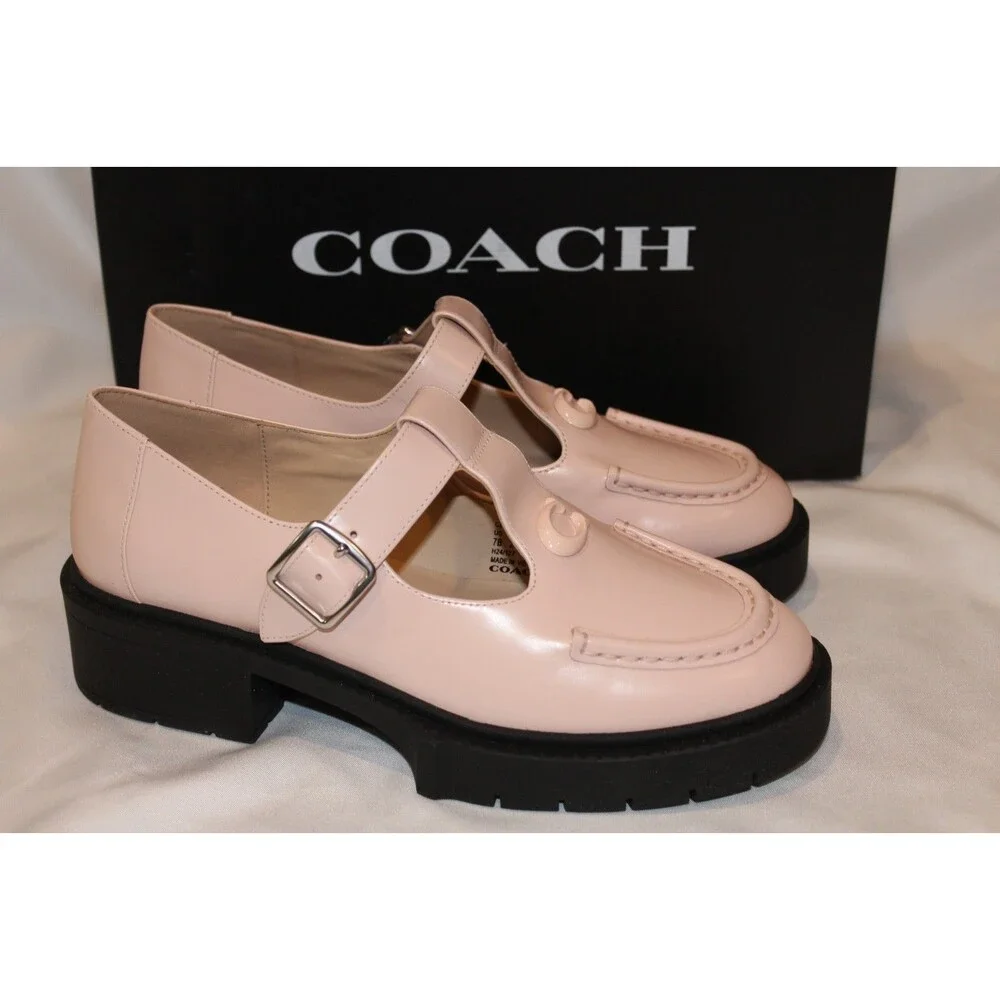COACH WOMEN'S LOGO PATENT LEATHER MARY JANE PLATFORM SHOES‎ BLUSH $195 - Picture 2 of 8